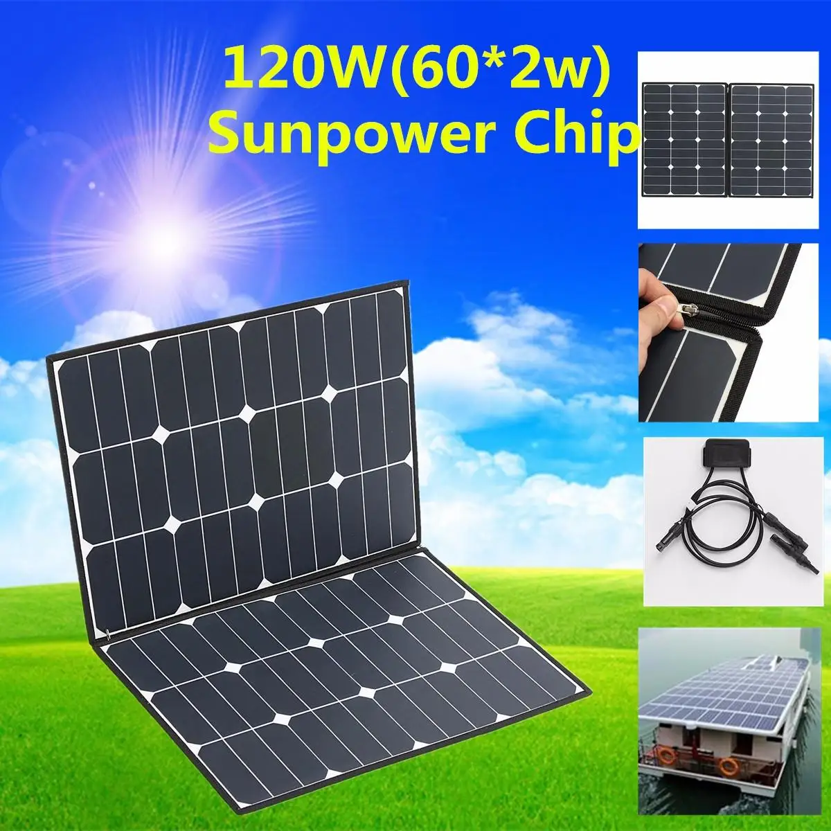 

SP-21 Folding Zipper 120W 18V Semi Flexible Solar Panel Waterproof High Conversion Efficiency + One-to-two MC4 connector