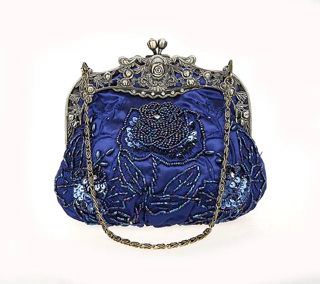 Navy Blue Las Beaded Sequined Wedding Evening Bag Clutch Handbag Navy Blue Las Beaded Sequined Wedding Evening Bag Clutch Handbag Bride Party Makeup Purse