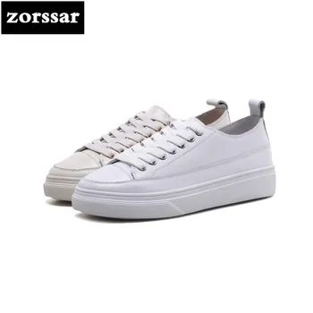 

{Zorssar} 2018 New Flats Women Shoes Genuine Leather Leisure Shoes Women flat Platform Loafers With Cross Straps Casual Shoes