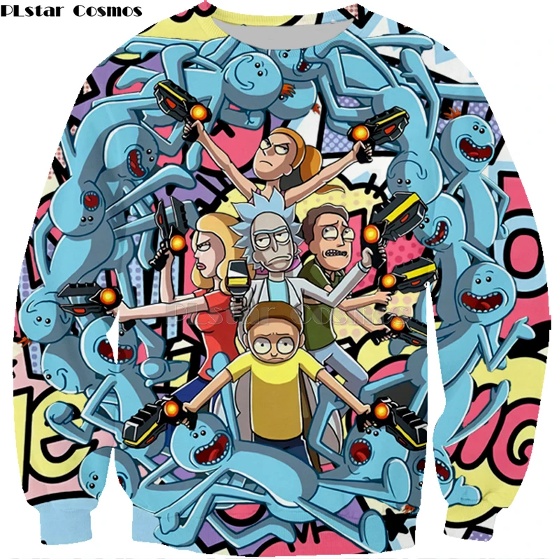 2019 New 3D Rick And Morty zip Hoodies Sweatshirt Men Women Funny Cartoon Print Hoodie Graffiti puzzle Harajuku Hip Hop Street-7