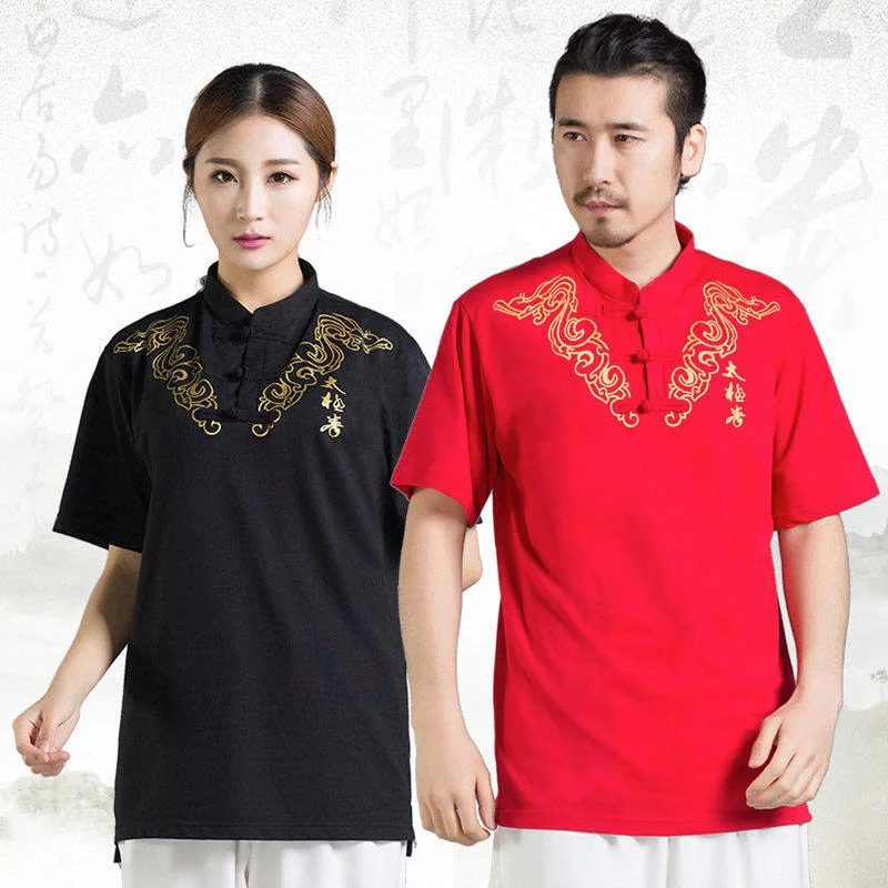 

martial art shirts Mens Short Sleeve Tang Suit Kungfu Tops Martial Art Shirts Budo Shirt wushu t shirt