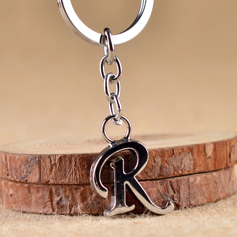 

Hot DIY Letters A - Z Metal Key Chain Rhodium Plated Unisex KeyChain Simple Letter Name Car Key Ring For Best Party Gift