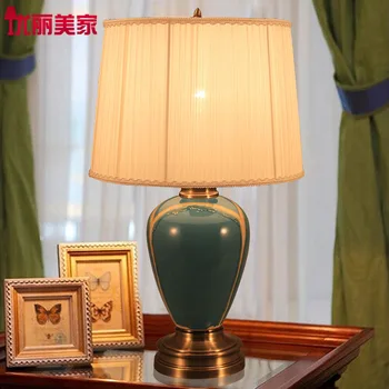 

TUDA Free Shipping Fashion American Style Table Lamp Blue Vase Ceramic Table Lamp For Study Bedroom Bedside Lamp E27 110V-220V