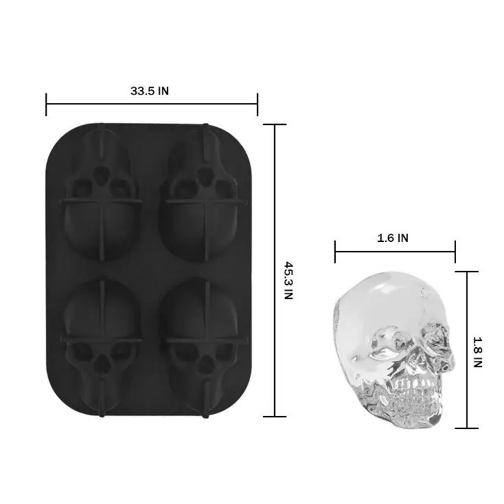 

Hot Large Ice Tool Tray Pudding Mold 3D Skull Silicone Mold 4-Cavity DIY Ice Maker Household Use Kitchen Accessories