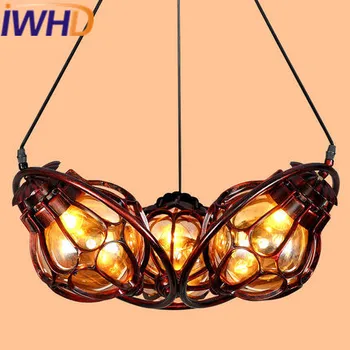 

IWHD Iron Vintage Light Loft Industria Retro Pendant Lights LED Style Loft Retro Pendant Lamp 3Heads Glass Suspension Luminaire