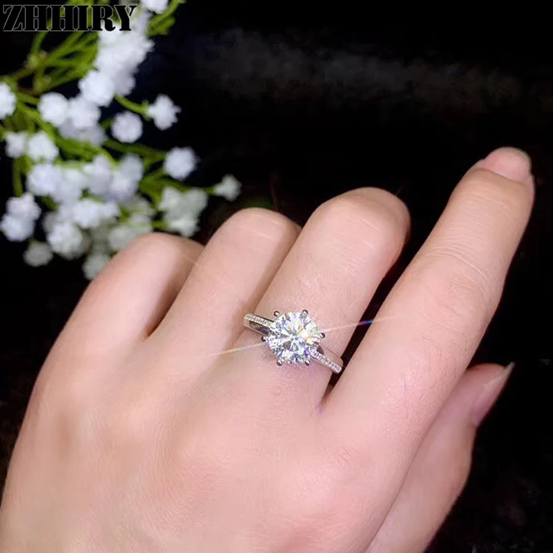 ZHHIRY Подлинная Moissanite кольцо из стерлингового серебра 925 для женщин 2ct 8 мм D VVS драгоценный камень с сертификатом ювелирные изделия