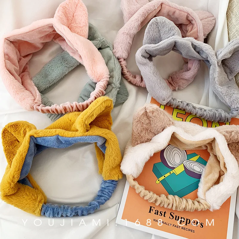 

2019 Soft Cat Hairband Facial Mask Hair Band Cute Tie Cartoon Coral Fleece Baby Bands Girl Women Hair Bands Wash Face Hair Band