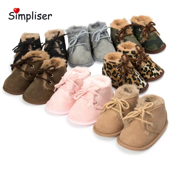 

Thick Plush Warm Crib Shoes For Newborn Baby Girls Boys 0-18M Anti-slip Boots Lace-up Infant Toddler Shoes Pink Leopard Sneakers