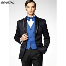 Свадебные смокинги для жениха для мужчин костюм темно-синие костюмы для выпускного вечера 3 шт костюмы Шерсть кровоточить