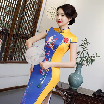 

Short Sleeve Classic Women Cheongsam Elegant Long Sexy Qipao Summer Print Dress Mandarin Collar Big Size 3XL 4XL 5XL Vestidos
