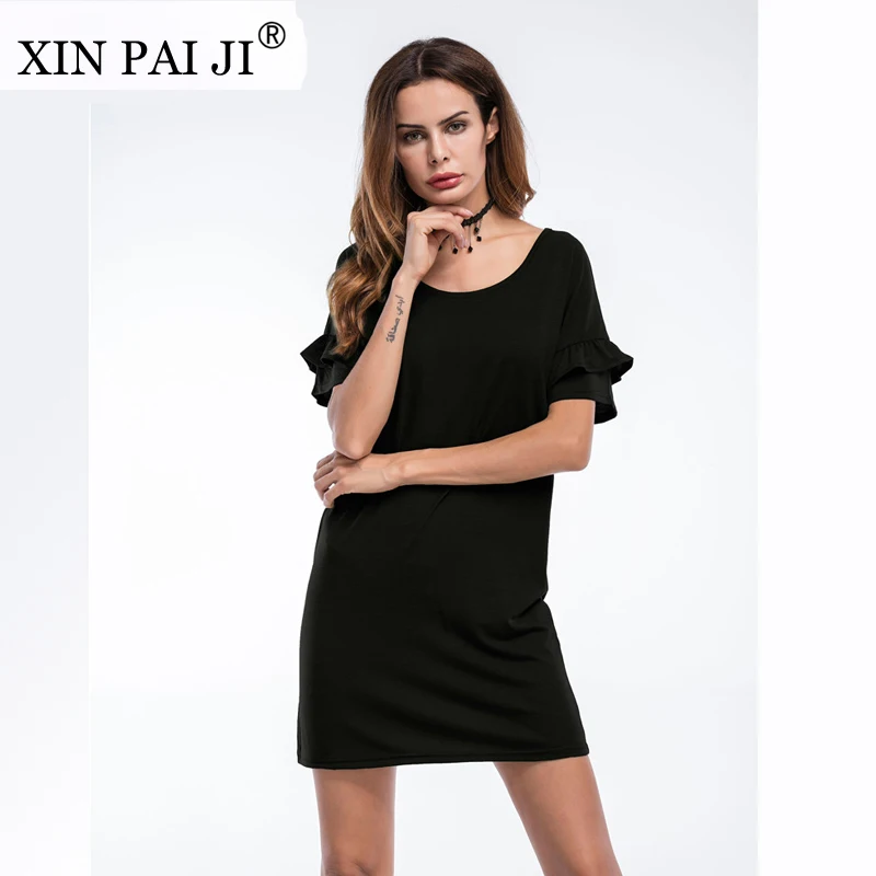 XIN PAI JI 2017 модное женское летнее платье с рюшами на рукавах Повседневное