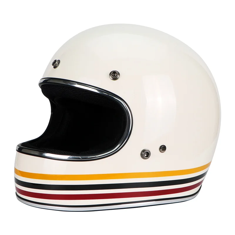VECCHIO Полнолицевая винтажная гоночная мотоциклетная реактивный шлем для мотокросса Casco Capacete Jet Ретро волоконный стеклянный шлем - Цвет: Glittle white line