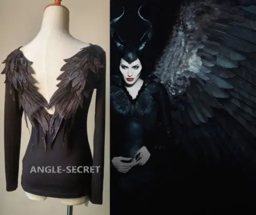 BM52 Темный ангел малефисент Косплей Футболка Wings Готический Черный лебедь с