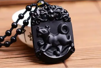 

The new natural Obsidian twelve zodiac Pendant dog pig Crystal Necklace