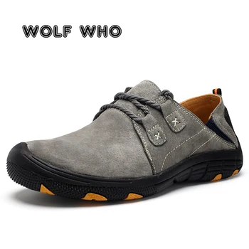 

WOLF WHO 2020 New Big Size Men Outdoor slip resistant Shoes Male Handmade Lerther Casual Shoes Man Loafers Tenis Masculino X-034
