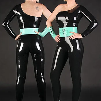 

One Shoulder Dress Latex Catsuit Sexy Rubber Latex Bodysuit Leotard Back Zipped (NO Corset)