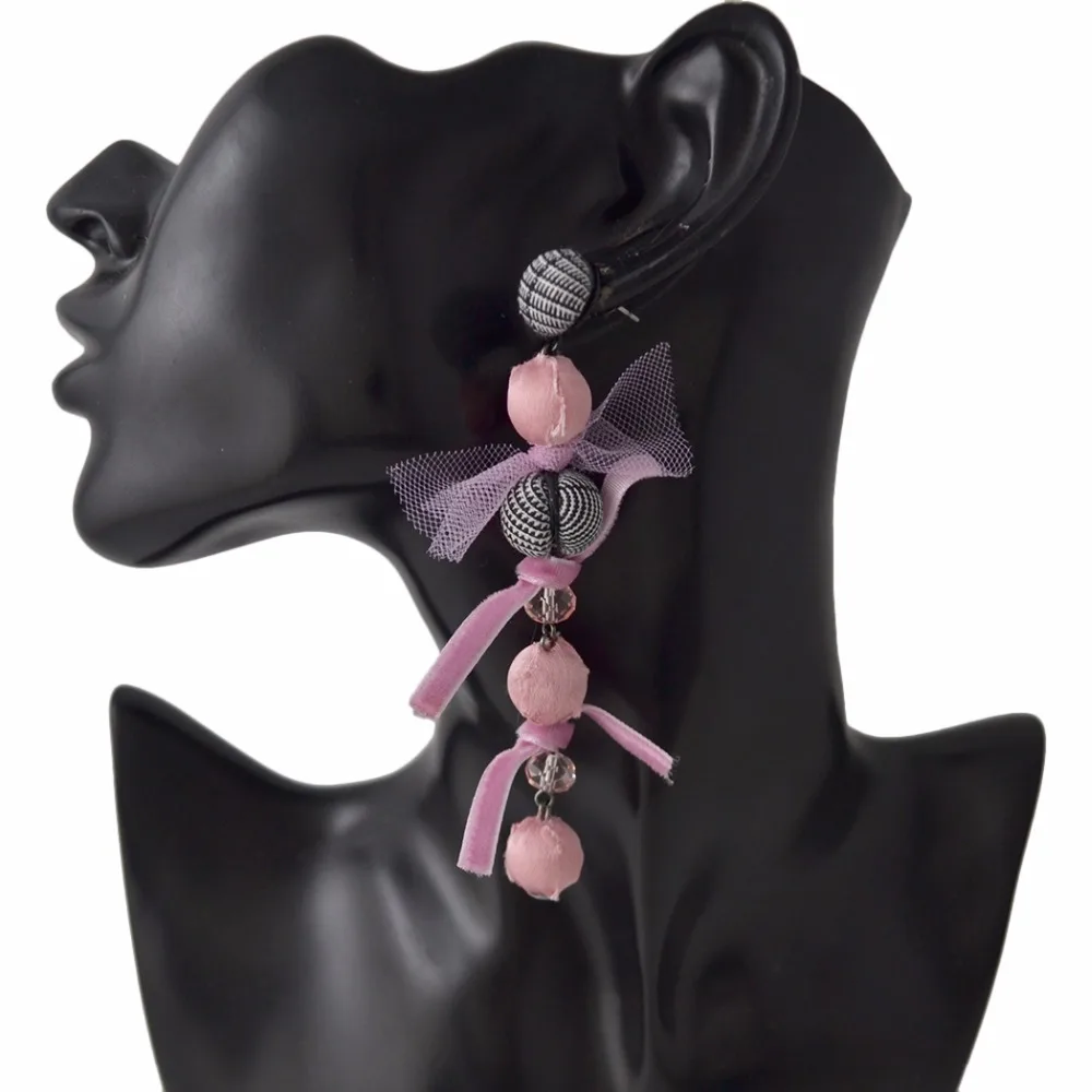 Idealway Women Girl Thread Ball Pom Pom Earrings Cotton Statement Long