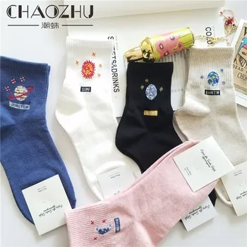 

CHAOZHU New korea 4 season women cute cotton socks sun moon universal cartoon icon Skarpetki dziewczęce socks women girls