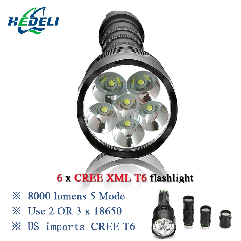 

Powerful led flashlight detachable lantern torch LED 5 mode waterproof flashlight 6xT6 super bright 18650 battery patrol camping