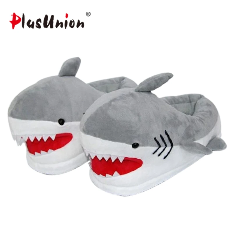 

cute flock plush indoor shark slippers unisex winter animal prints slipper furry grey fluffy home fuzzy house shoes anime