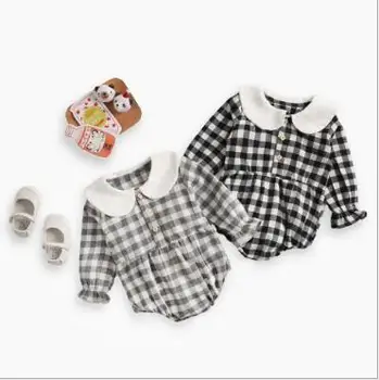 

Baby clothes autumn and winter plaid baby onesies boys girls collar newborn infant bodysuit sanding clothes