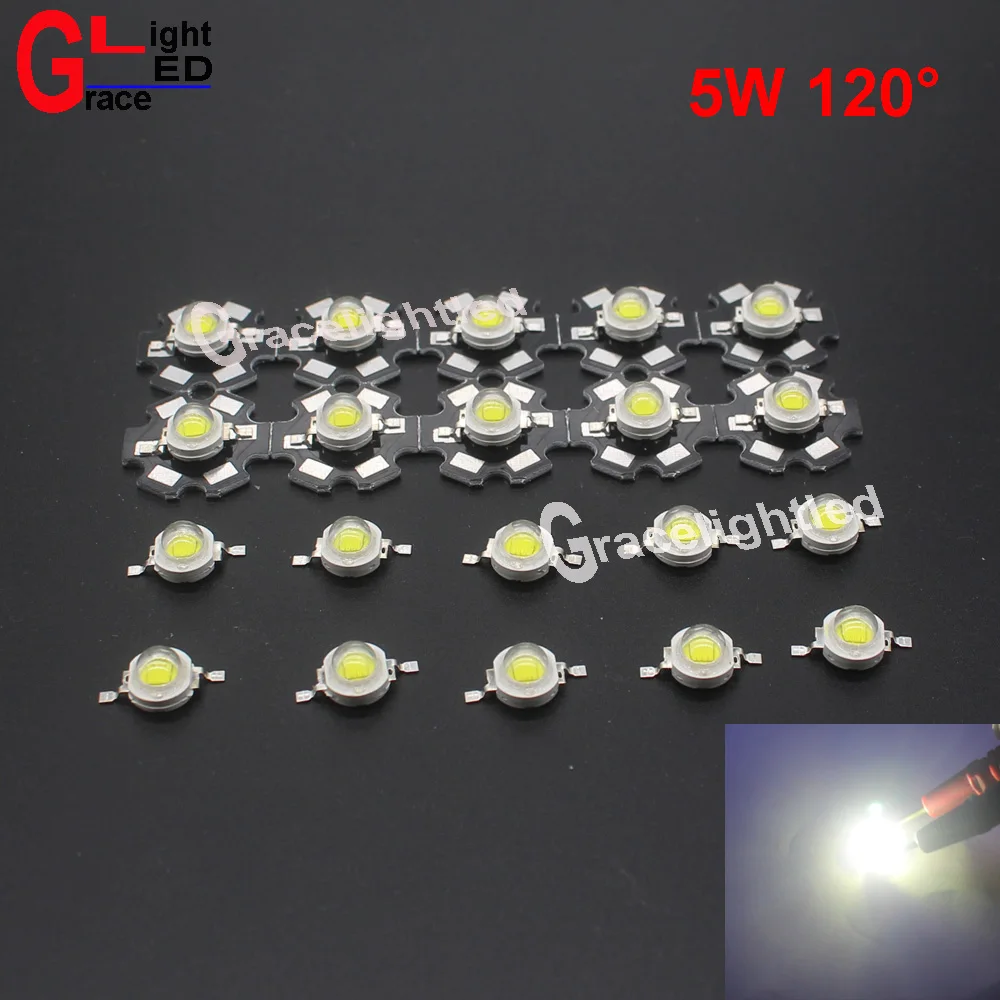 

10pcs 5W 3.2-3.8V High Power LED Chip White 6500K Lamp Light Beads Diode With 120Degree Lens with pcb or no pcb