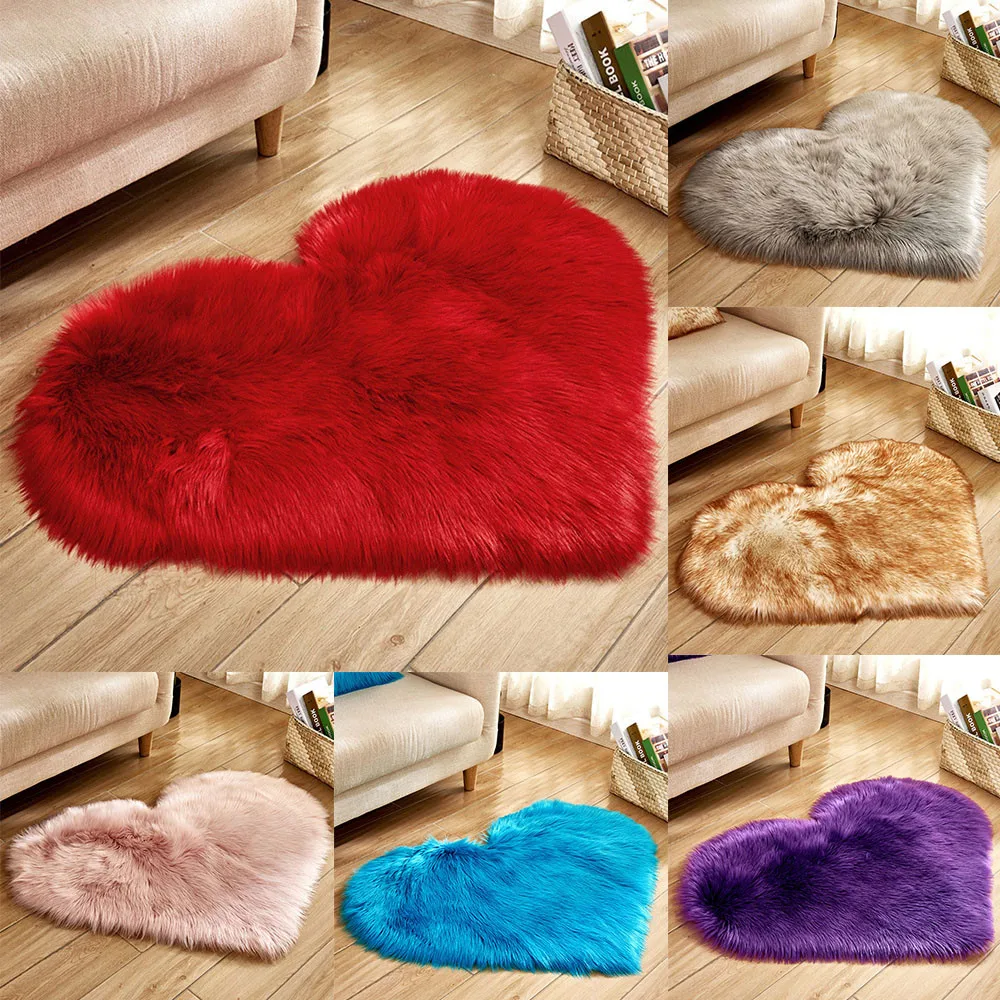 Heart Shaped Fluffy Rug Shaggy Floor Mat Soft Faux Fur Home Bedroom Hairy Carpet Comfortable Shaggy Fluffy Carpet Anti-Skid Rug