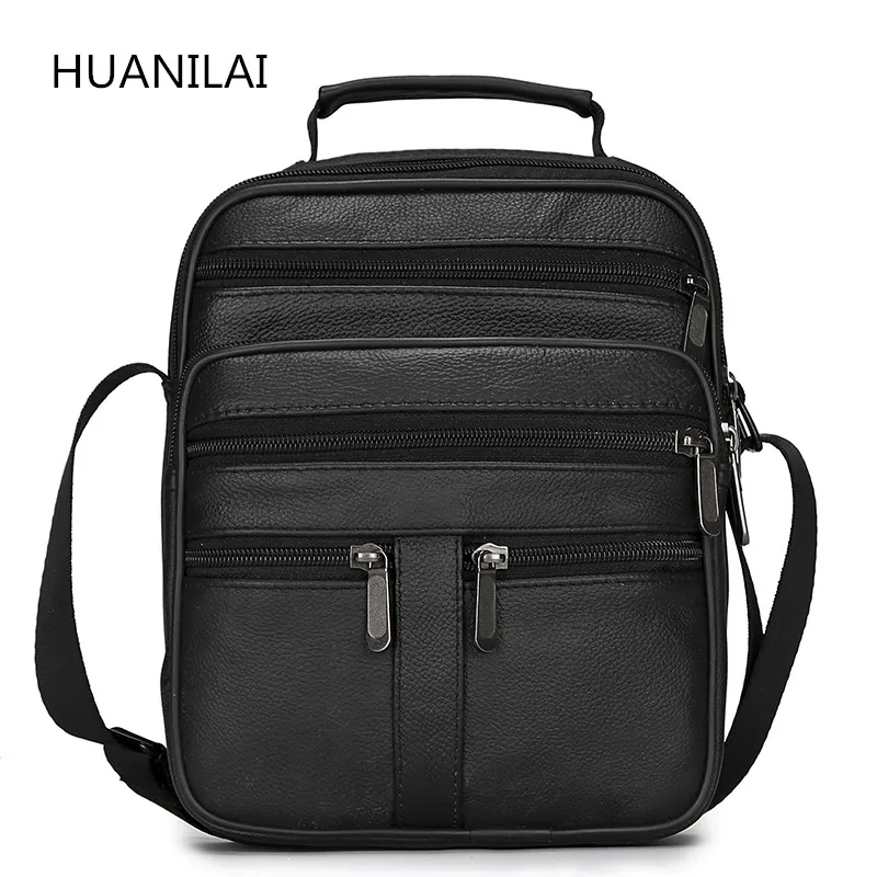 HUANILAI الرجال جلد طبيعي أكياس حقيبة ساعي حقيبة الكتف للرجال Crossbody أكياس أسود الرجعية متعددة الوظائف حقائب TY008