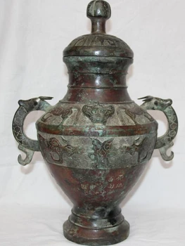 

USPS to USA S2344 18" Archaic Chinese Dynasty Bronze Beast Handle Water Wine Container Vessel Pot