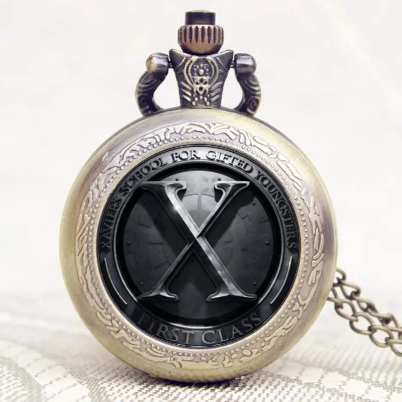 

Antique X-Man Movies Extension X Design Pocket Watch Cool Black Fob Watch With Chain Necklace For Gift