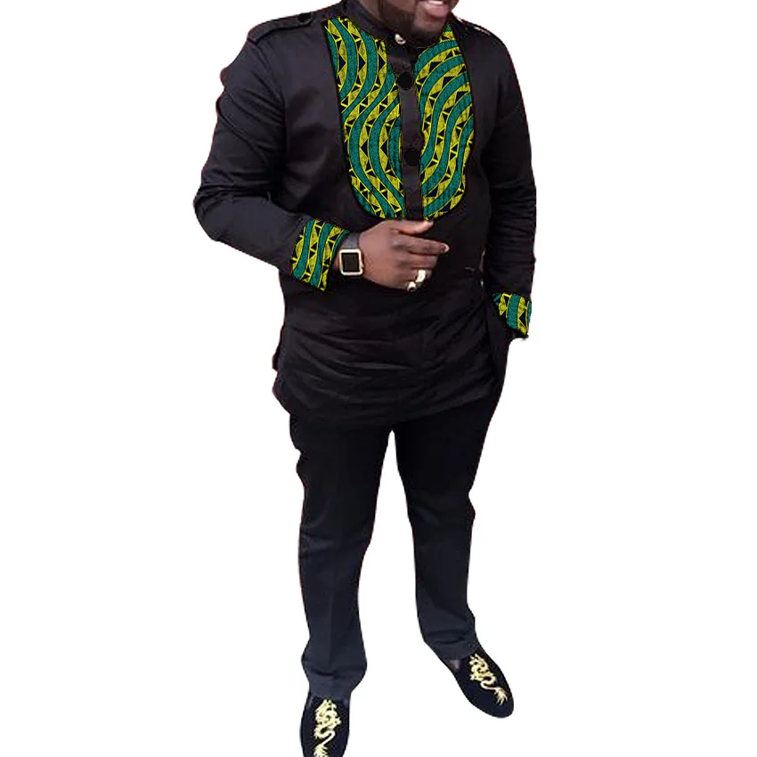 Африканская одежда с принтом Мужская рубашка+ брюки Топы с длинными рукавами черные с принтом мужские брюки наборы пэчворк дизайн свадебные наряды