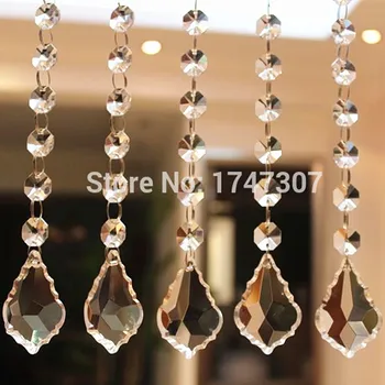 

20PCS/lot 150MM (H) Crystal Maple leaf with Crystal Glass octagon beads Garlands Strand Clear Glass For Chandelier Pendants,