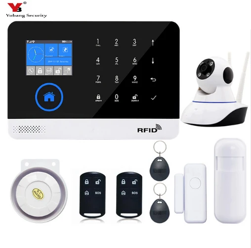 

wireless wifi gsm alarm system 2.4inch TFT display door sensor home security alarm systems Wired Siren Kit SIM SMS Alarm