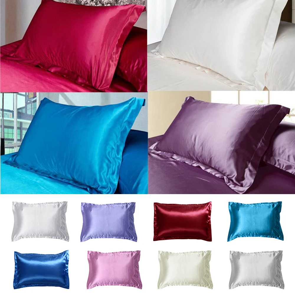 

1Pc 18 colors New Hot Soft Rectangle Queen Standard Imitation Silk Satin Pillow Case Multi Colors Bedding Pillowcase Smooth