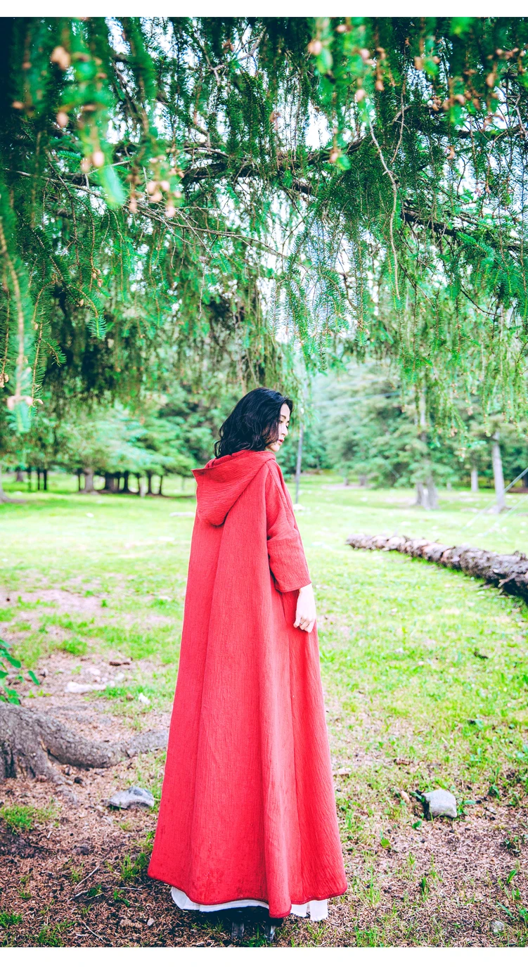 YOSIMI весенний осенний костюм Макси элегантный льняной длинный женский Тренч с капюшоном дамский плащ с поясом красное пальто брендовая одежда