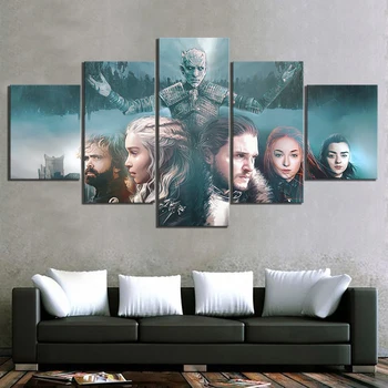 

5 Piece Fantasy Art Paintings Game of Thrones Movie Poster A Song of Ice and Fire Poster HD Canvas Paintings for Wall Decor