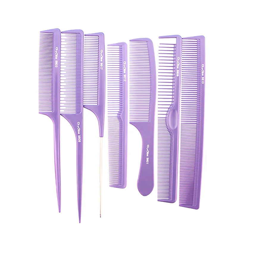 

7 pcs/lot Purple Professional Barber Comb Set Antistatic Hairdressing Cutting Comb For Hairdresser Heat Resistant Carbon Comb