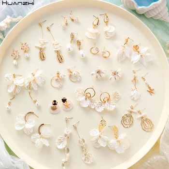

HUANZHI 2019 New Gold Irregular Pearl Starfish Tassel Shell Beads Earrings Sets for Women Girls Wedding Party Gifts Jewelry