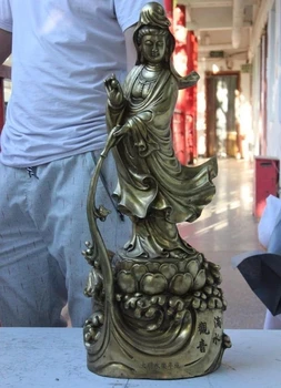 

Tibet Buddhism Bronze Copper Drip Water Lotus Kwan-yin Bodhisattva Buddha Statue
