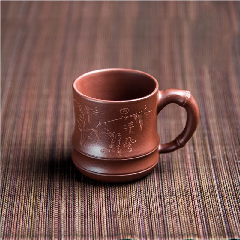 Chinese traditional gift tea cup 135cc handmade real Raw ore purple clay Carved kung fu tea cup