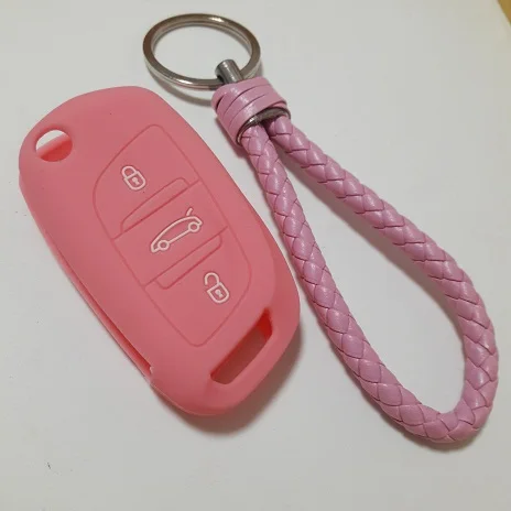 Принципиально пульт дистанционного управления кожи куртка силиконовый корпус защиты для Citroen DS4 DS5 DS6 ключа автомобиля чехол 3 кнопки дистанционного ключа - Название цвета: pink with keychain