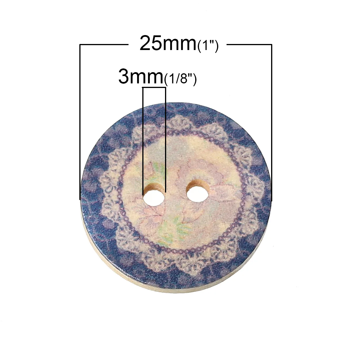 Деревянные пуговицы для шитья скрапбукинга круглые фиолетовые с двумя отверстиями цветочный узор 25 мм(") Диаметр, 5 шт