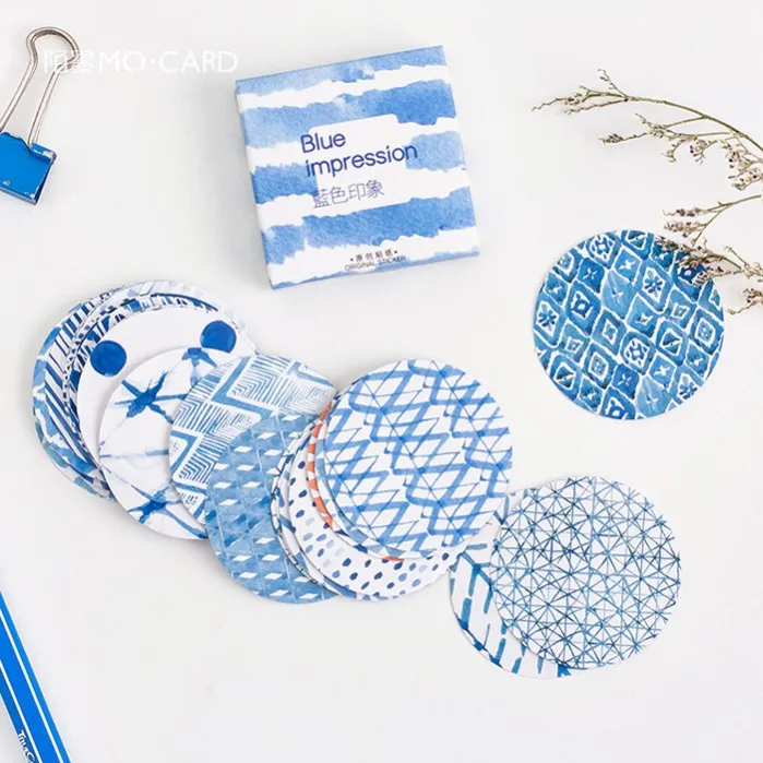 

45pcs/pack Blue Geometric Stationery Sticker Set Scrapbooking Decorative Stickers Diary Book Notebook Planner Journal Diy Label