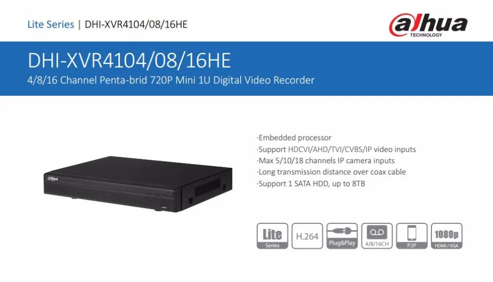 Английский прошивки Dahua xvr видеомагнитофон XVR4104HE 4 канала пента Брод 720 P мини 1U
