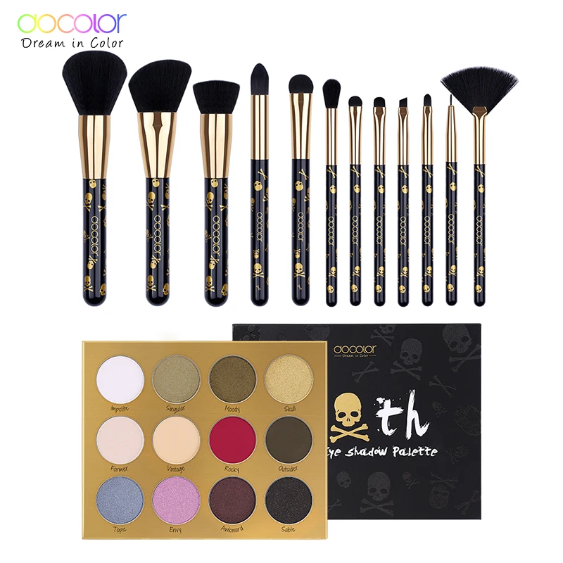 

New 12pcs Makeup Brushes with 12 Color Eyeshadow Palette Goth Make up set Beauty Essential Eye Shadow with Make up brushes