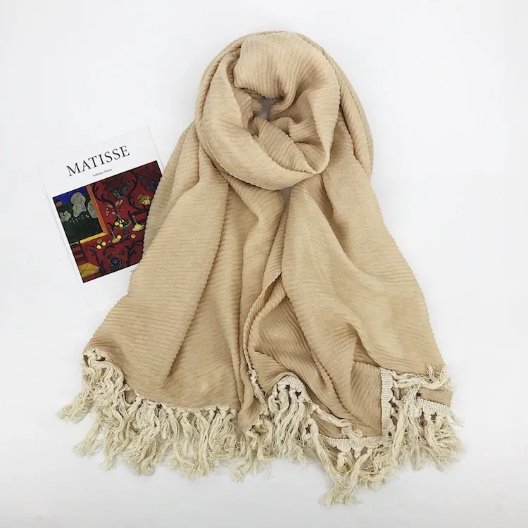 

Luxury Autumn Cotton Scarf Summer Beach Sunscreen Scarf Tasseled Women Headscarf