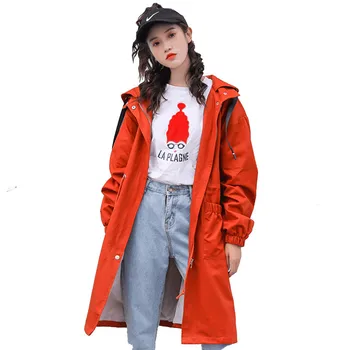

Windbreaker Female Spring Autumn 2019 Chic Tooling Youth Students Hooded Drawstring British Wild Long Coat Women Jackets TTT160