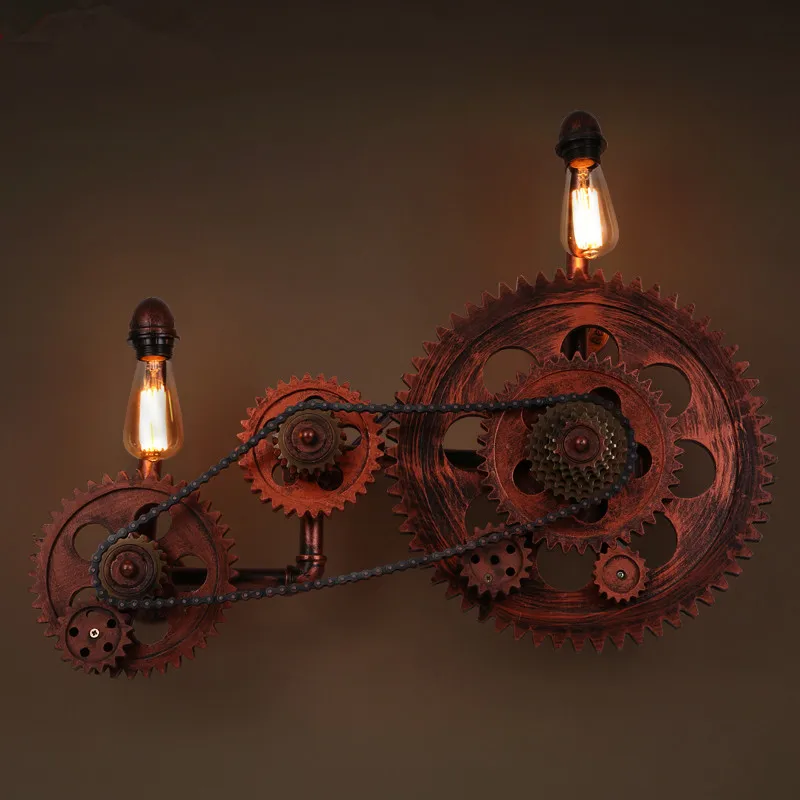Loft Style Industrial Creative Wood Gear Vintage Wall Light For Home Antique Water Pipe Lamp Bedside Edison Wall Sconce Loft Style Industrial Creative Wood Gear Vintage Wall Light For Home Antique Water Pipe Lamp Bedside Edison Wall Sconce
