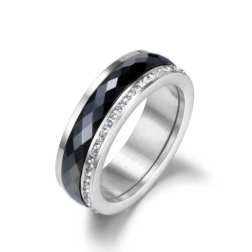 Wedding Rings Womens Ring Cubic Zircon Ring Finger Rings Jewelry Rings Ring Jewelry JeeMango Classic Titanium Steel Black Ceramics Rings Jewelry Gold Color Cubic Zirconia Wedding Engagement Ring For Women JR18013
