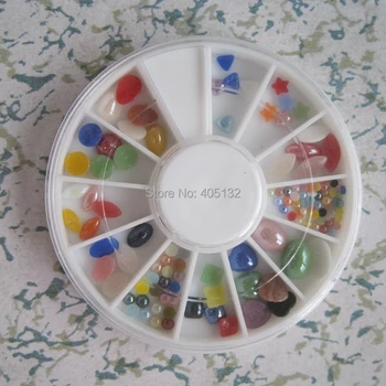 

12wheels/lot OD-135 Free Shipping 3D 12-design AB color Ceramic Decoration in wheel Shiny Nail Decoration
